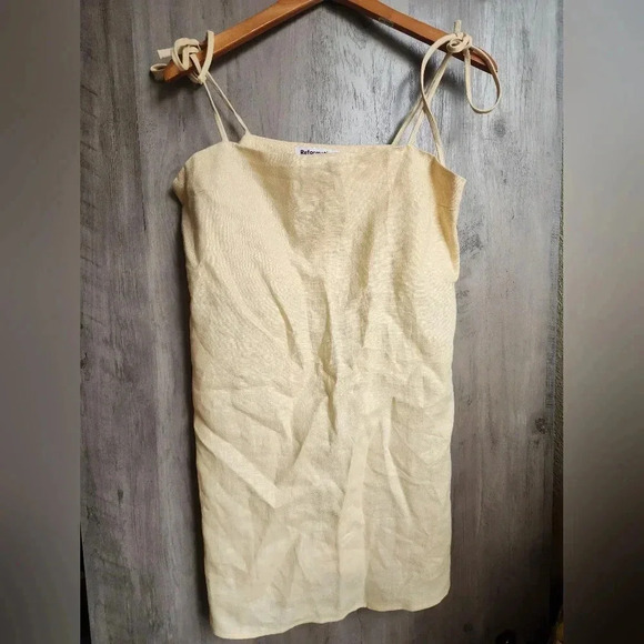 Reformation Aubree Linen Dressin Parmesean XS Women's - Picture 6 of 10